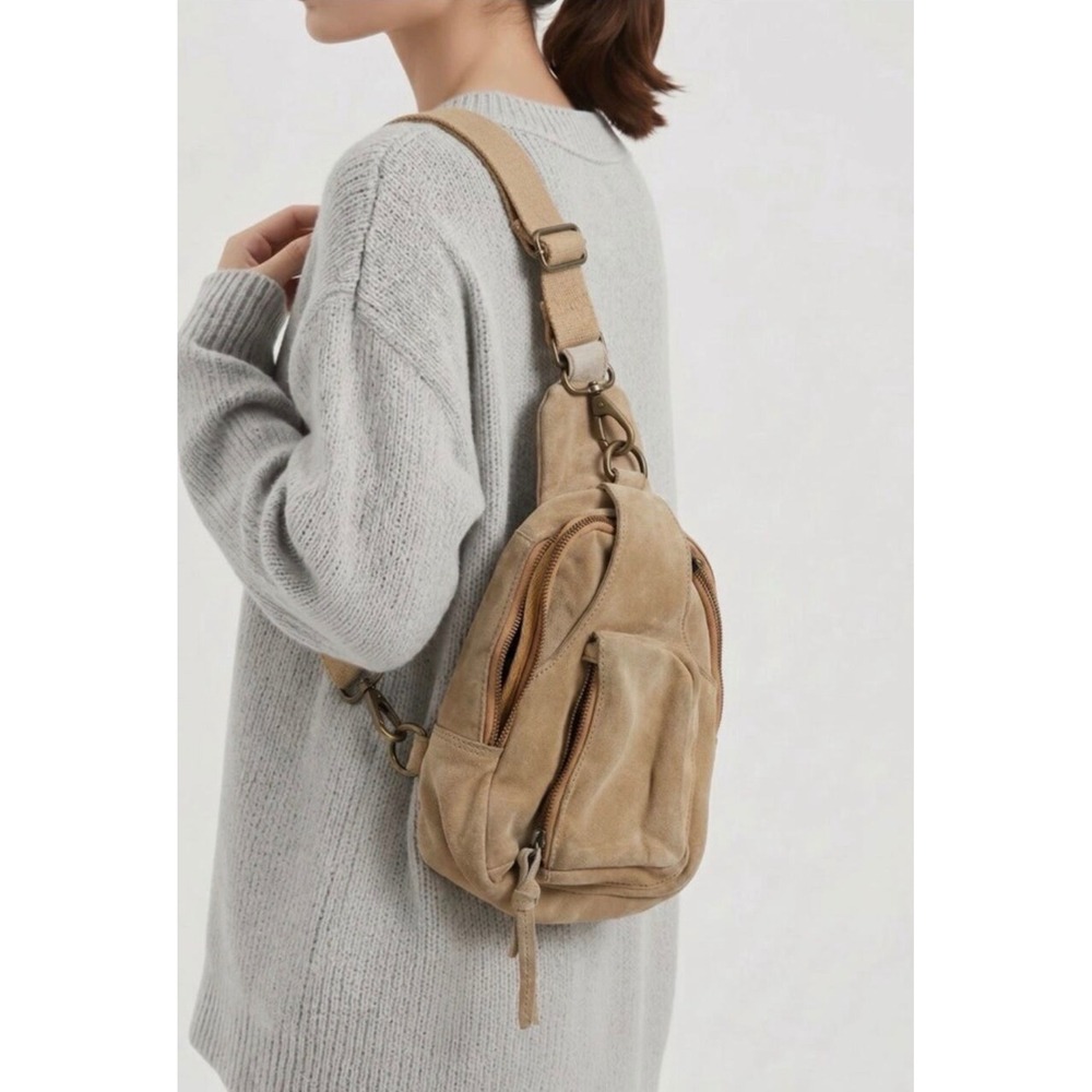 Free People Hudson Suede Sling Bag Taupe Crossbody NEW